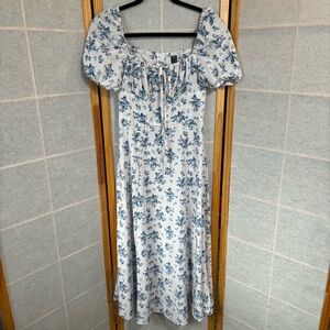 Loness Blue & White Ditsy Floral Cottagecore Midi Dress Women’s Size 2 XS‎